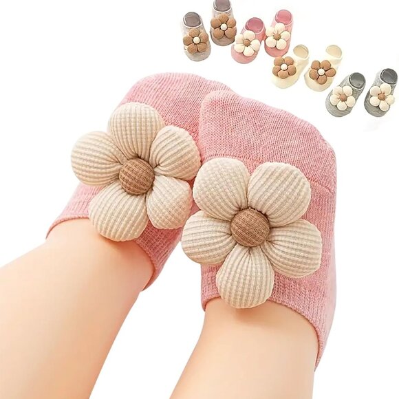 Other - Flower Pattern Non-Slip Ankle Socks for Tiny Feet - 4-Pack for Babies 0-6 Months